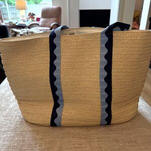 Anthropologie Shiraleah Marbella Straw Tote Beach Bag w/Ribbon Trim OS